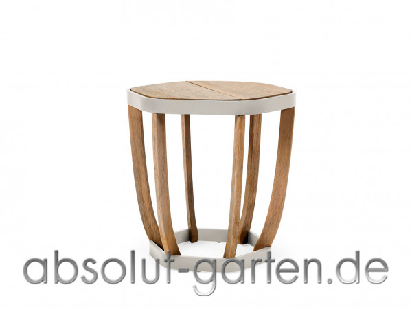 Coffe Table Swing Loungetisch rund klein Teak + aluminium warmweiss
