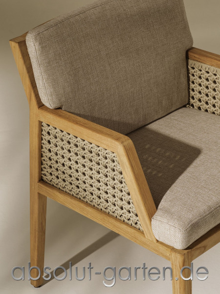 Diningstuhl Grand life Armlehnenstuhl Teak + light grey rope 